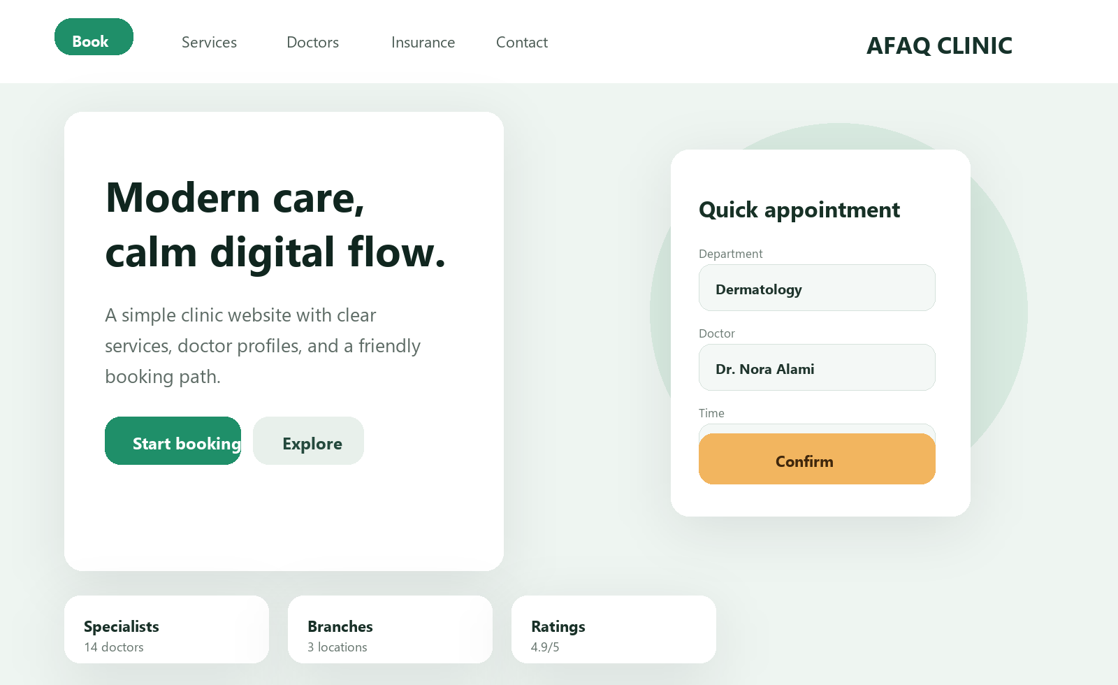 Afaq Clinic — clinic website and booking flow